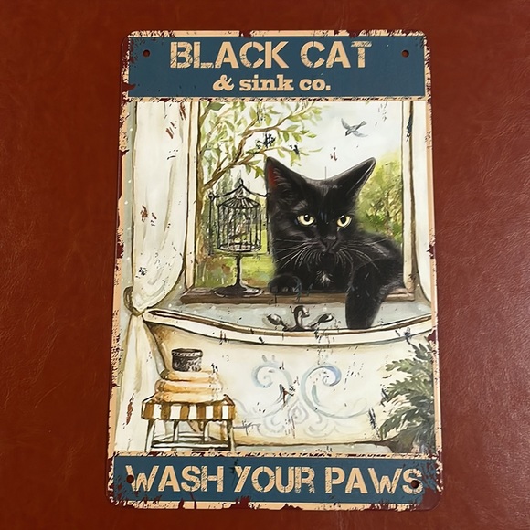 Wall Decor | Retro Metal Tin Sign Vintage Black Cat And Sink Co Wash ...